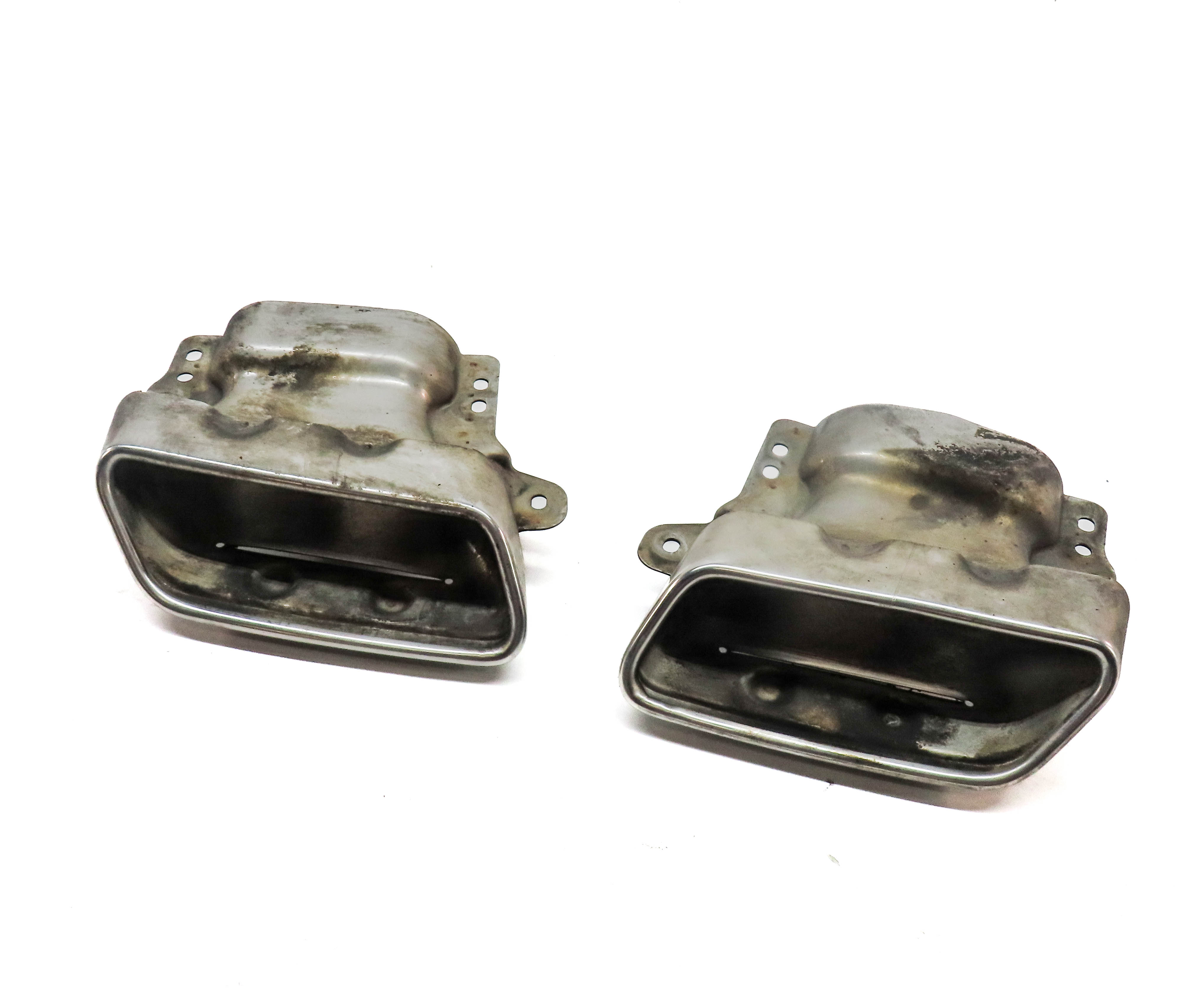 12-13 MERCEDES S550 W221 REAR LEFT & RIGHT MUFFLER EXHAUST TIP SET/2 (SILVER) — exact item pictured